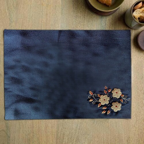 Floral Embroidered Navy BlueTable Mat Set