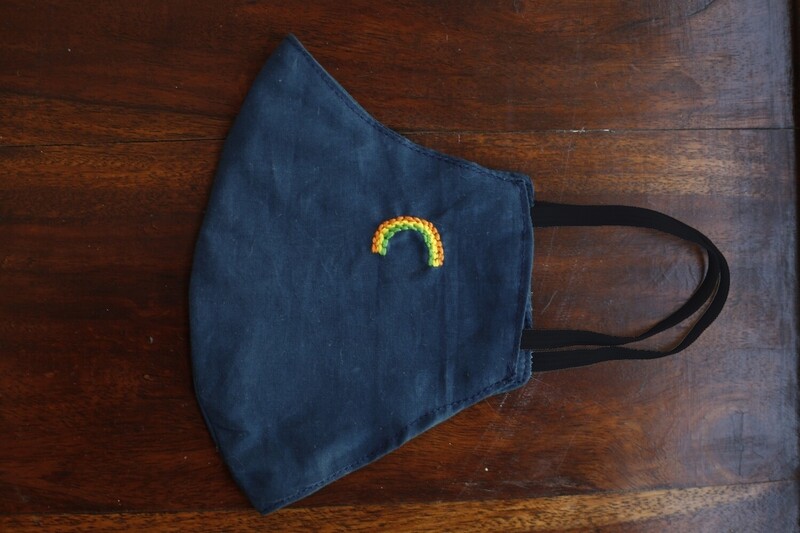 Rainbow Embroidered Navy Blue Facemask