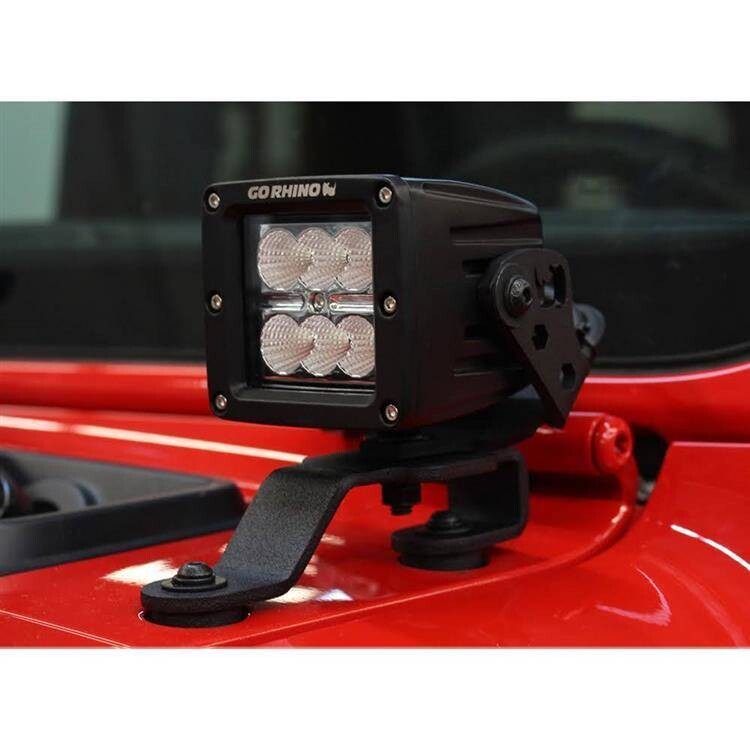 Windshield cowl mounts for a LED 3x3" Single Cube Go Rhino