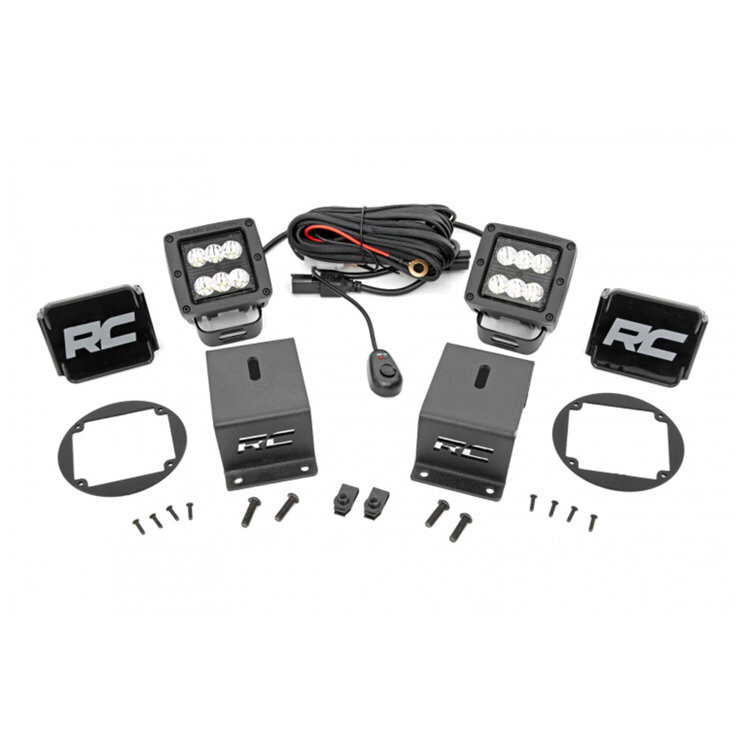 Square Cree LED fog lights 2" Flood Beam kit Rough Country Black Series