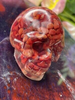 Resin red coral skull