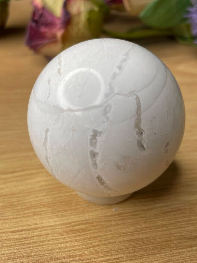 White druzy agate sphere