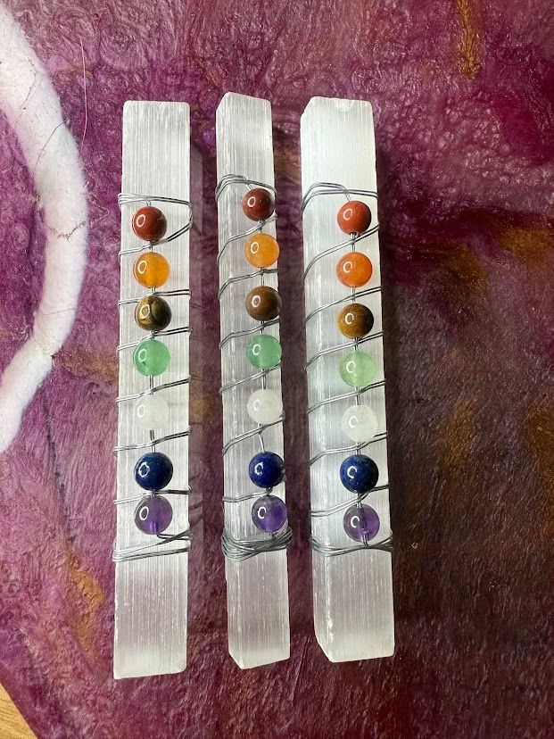 Selenite 7 chakra wands