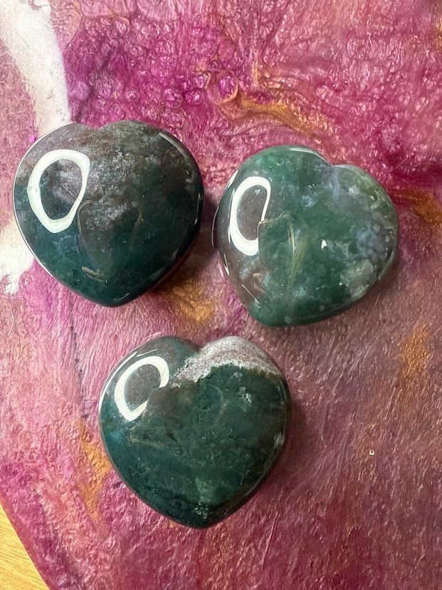 Moss agate Puffy hearts