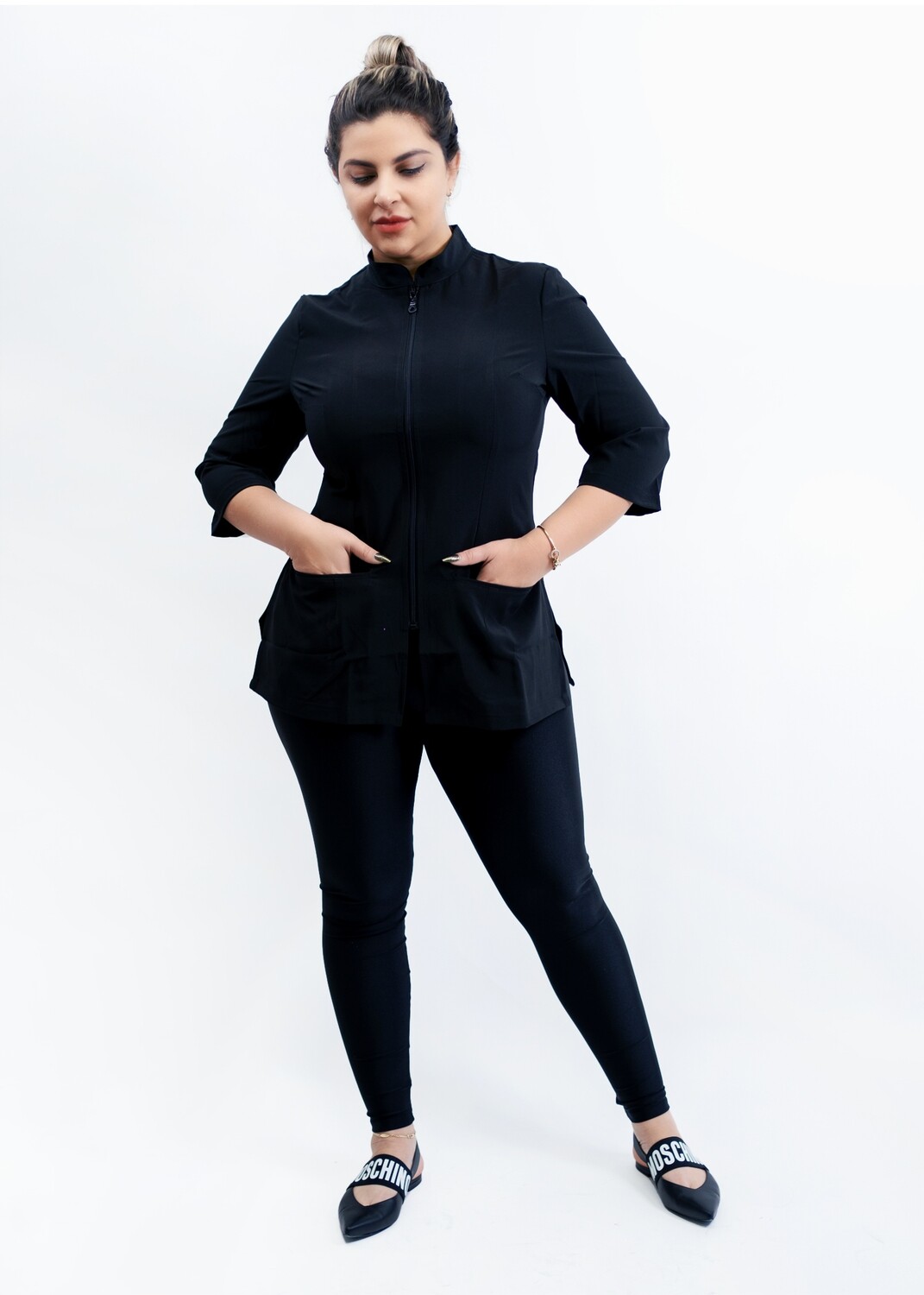 Uniformes de Esteticista Negros (3/4 Manga Larga Estilo 2 )
