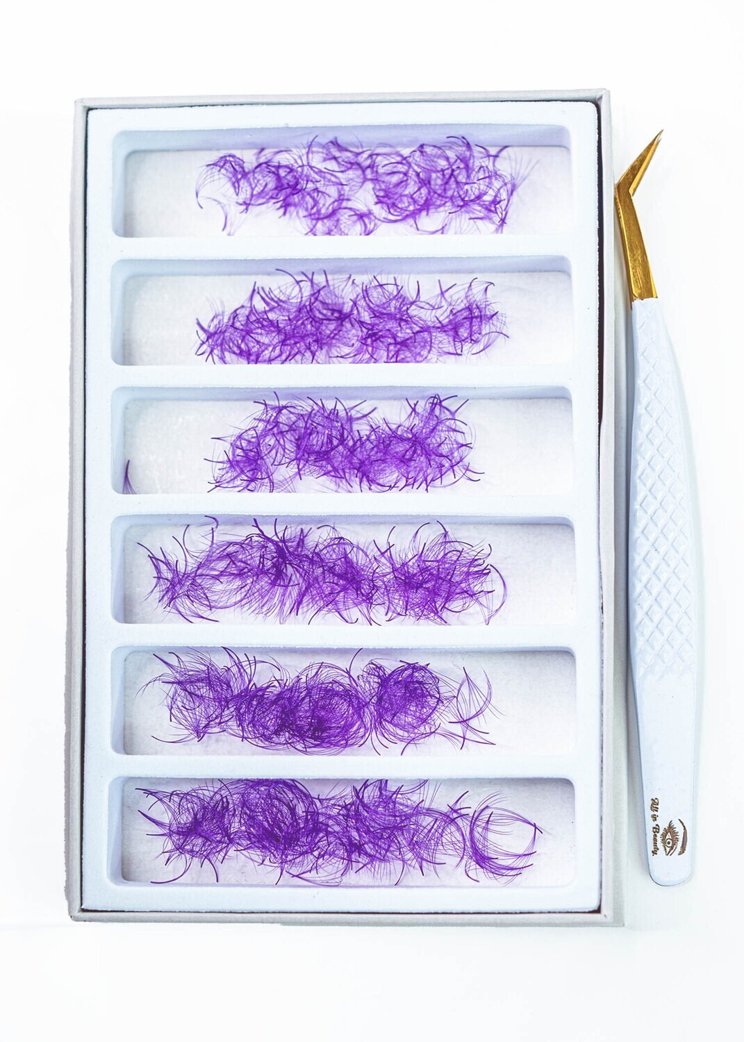 5D COLOR DELUXE PROMADE FANS LASHES (Loose), Thickness: 0.07, Curl: D, Lenght: Mixed 10-11-12-13-14-15, Color: Purple