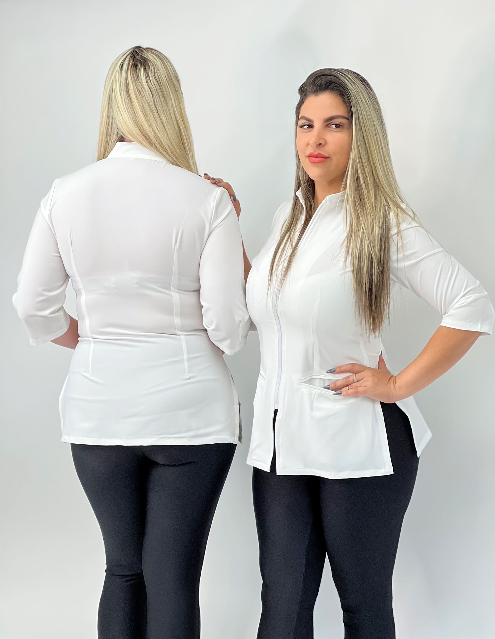 White Aesthetician Uniforms ( 3/4 Long Sleeve Style 2 )