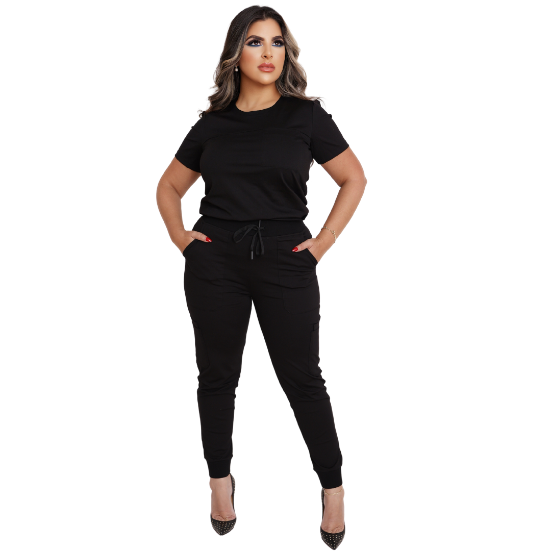 Conjunto médico para mujer de manga corta (Uniforme cuello redondo))