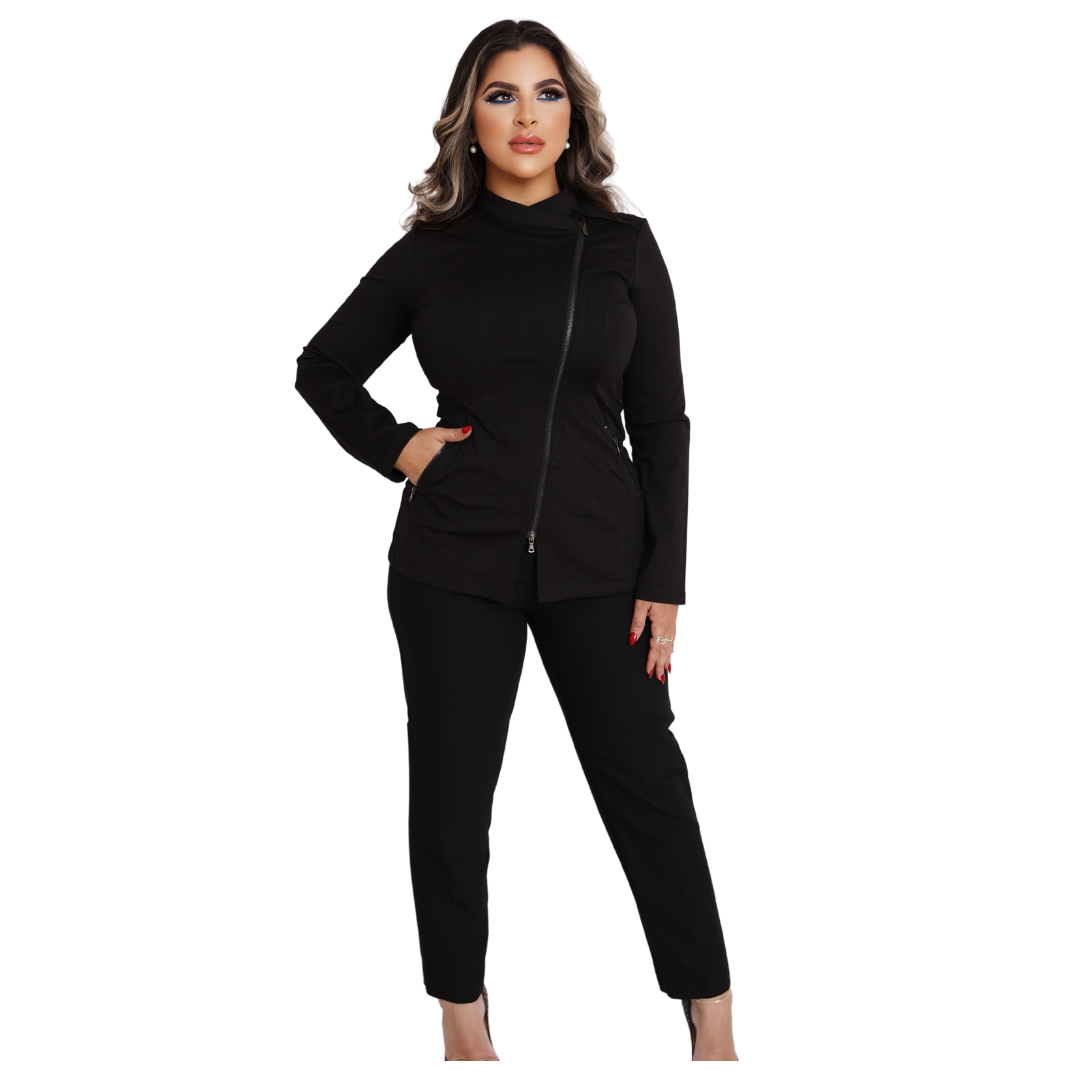 Black Aesthetician Uniforms Black Zipper ( Style 1 Long Sleeve)