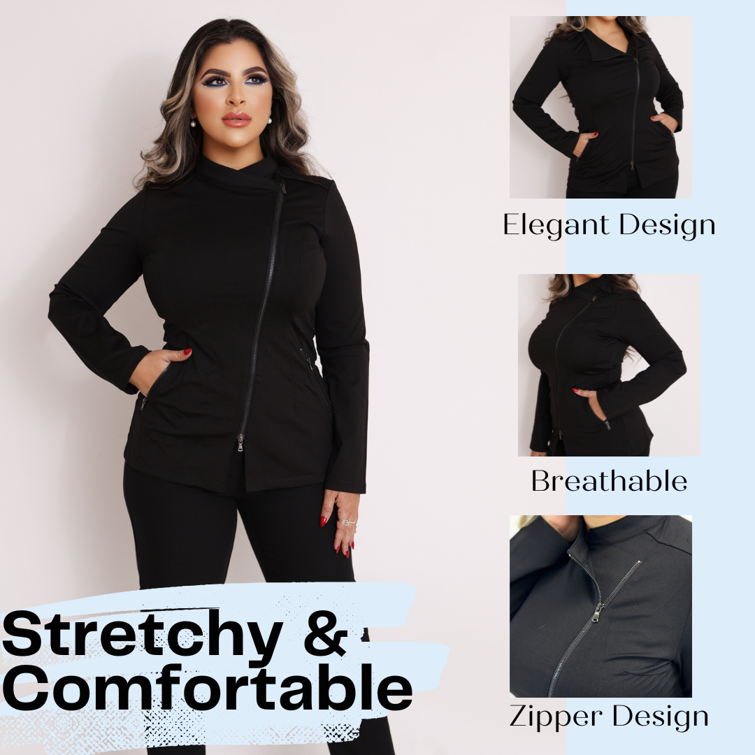 Black Aesthetician Uniforms Black Zipper ( Style 1 Long Sleeve)