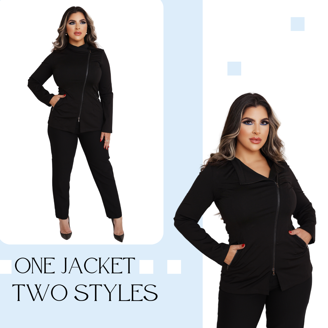 Black Aesthetician Uniforms Black Zipper ( Style 1 Long Sleeve), SIZE: XS