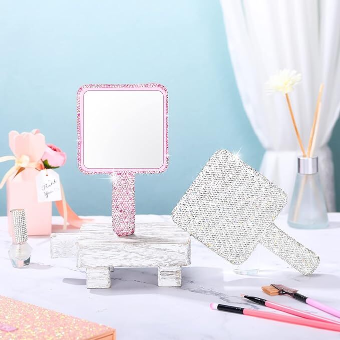 SQUARE RHINESTONE HAND MIRROR