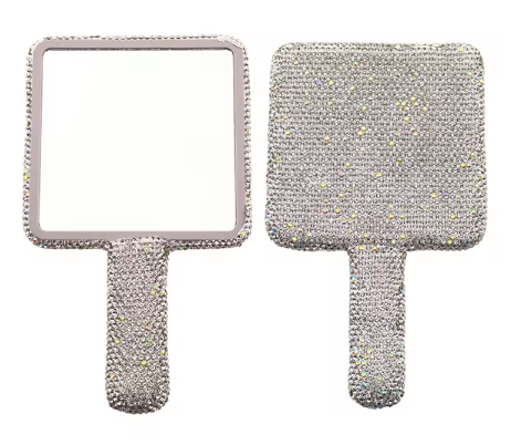 SQUARE RHINESTONE HAND MIRROR, COLOR: White
