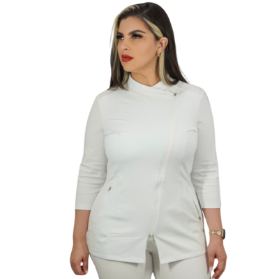 White Aesthetician Uniforms 3/4 Sleeves (double layer front)