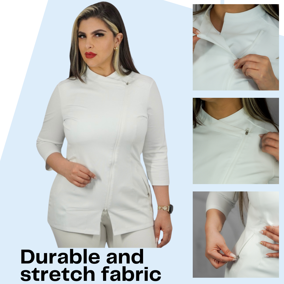 White Aesthetician Uniforms 3/4 Sleeves (double layer front)
