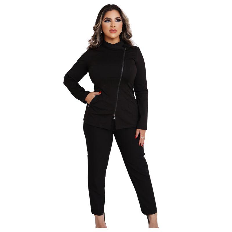 Black Aesthetician Uniforms Black Zipper ( Style 1 Long Sleeve)