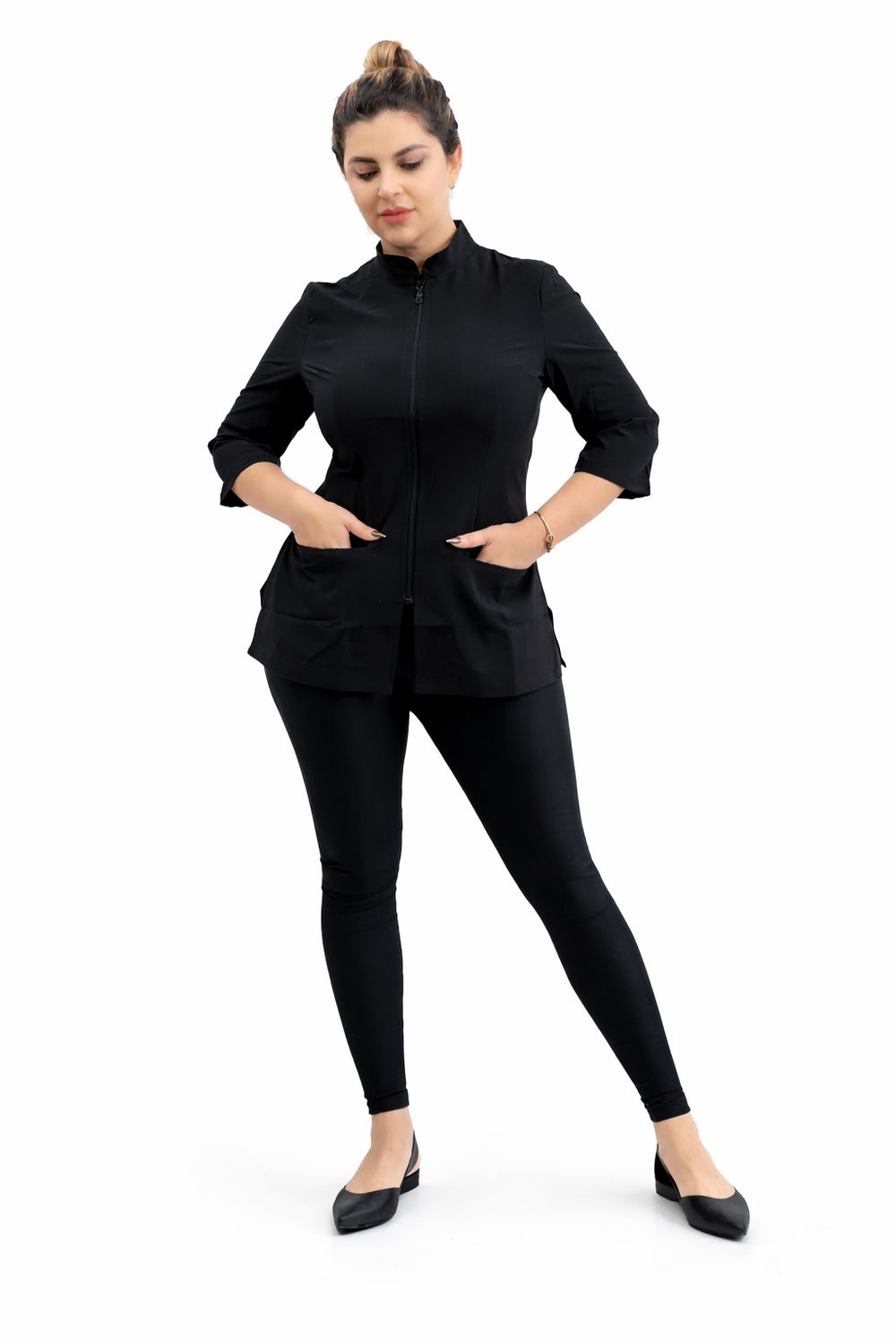 Black Aesthetician Uniforms (3/4 Long Sleeve Style 2 )