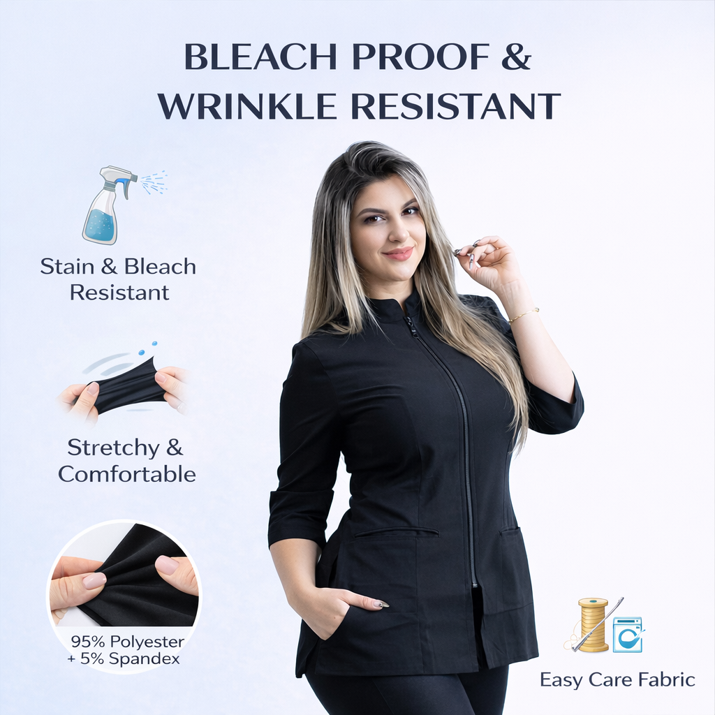 Black Aesthetician Uniforms (3/4 Long Sleeve Style 2 )