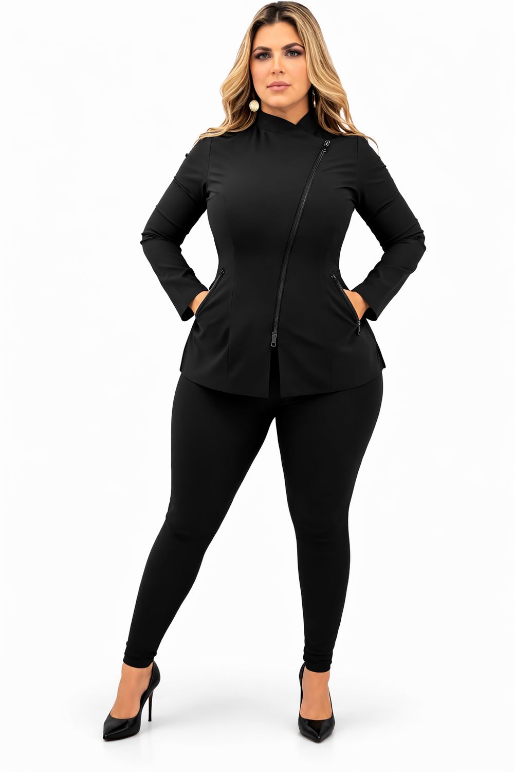 Black Aesthetician Uniforms Black Zipper ( Style 1 Long Sleeve)