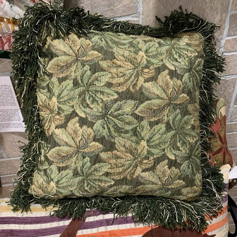 Leaf Print Couch Pillow with Fringe