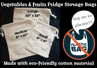 Pure Cotton Fridge Storage Bags - Pack of 3