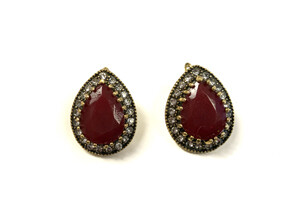 Red Stone and Rhinestone Earrings