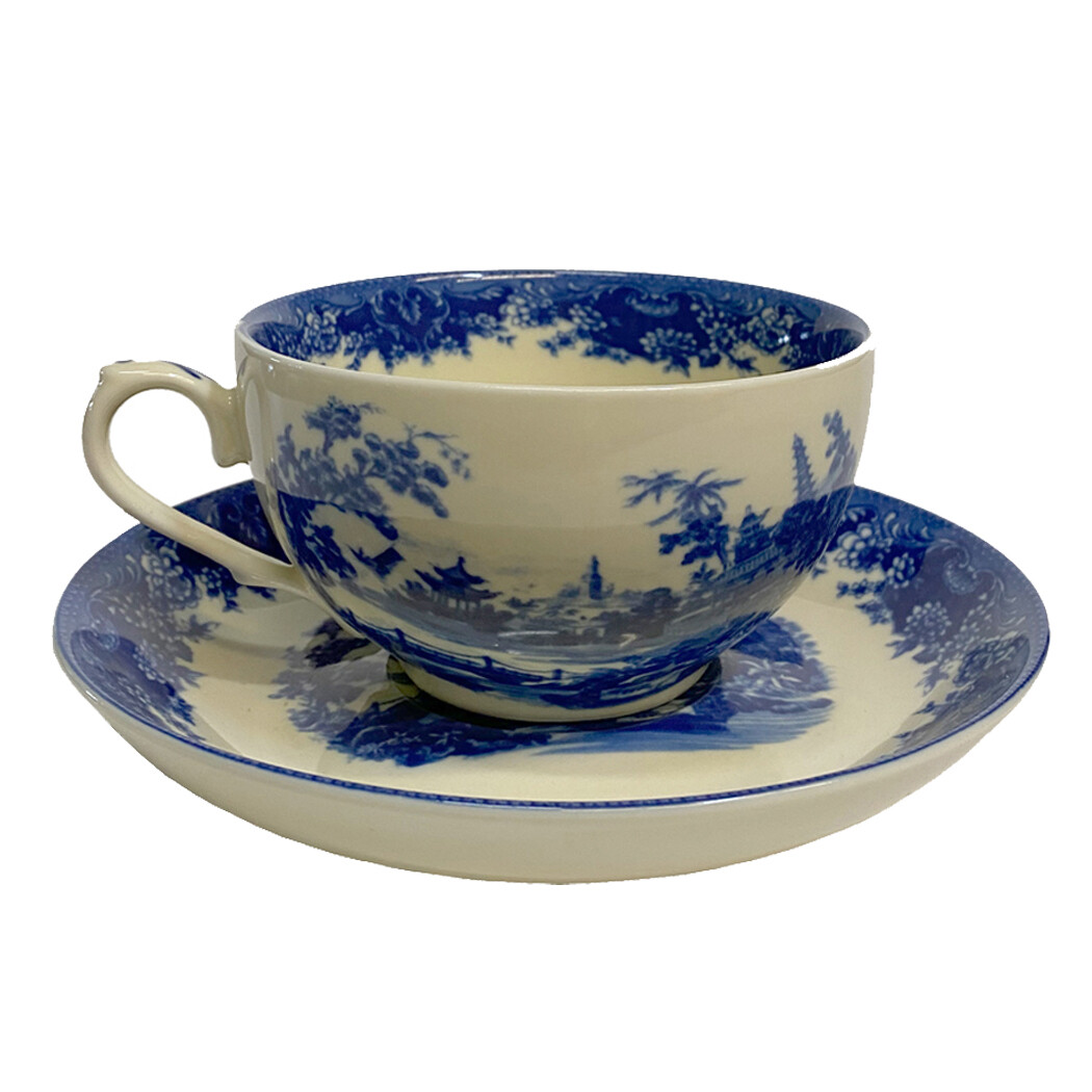 Pagoda Blue Teacup &amp; Saucer