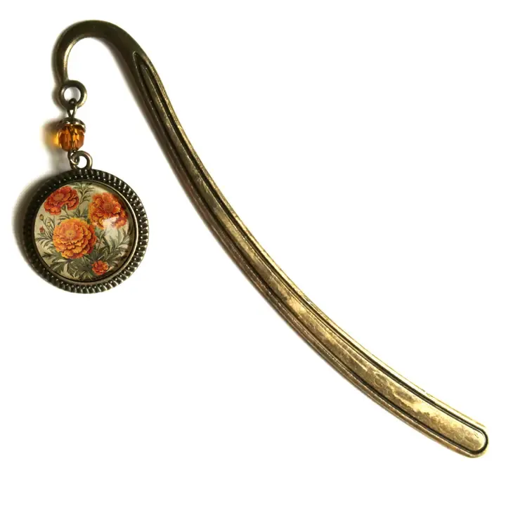 Marigold Flowers Bronze Bookmark Marigold Flowers Bronze Bookmark