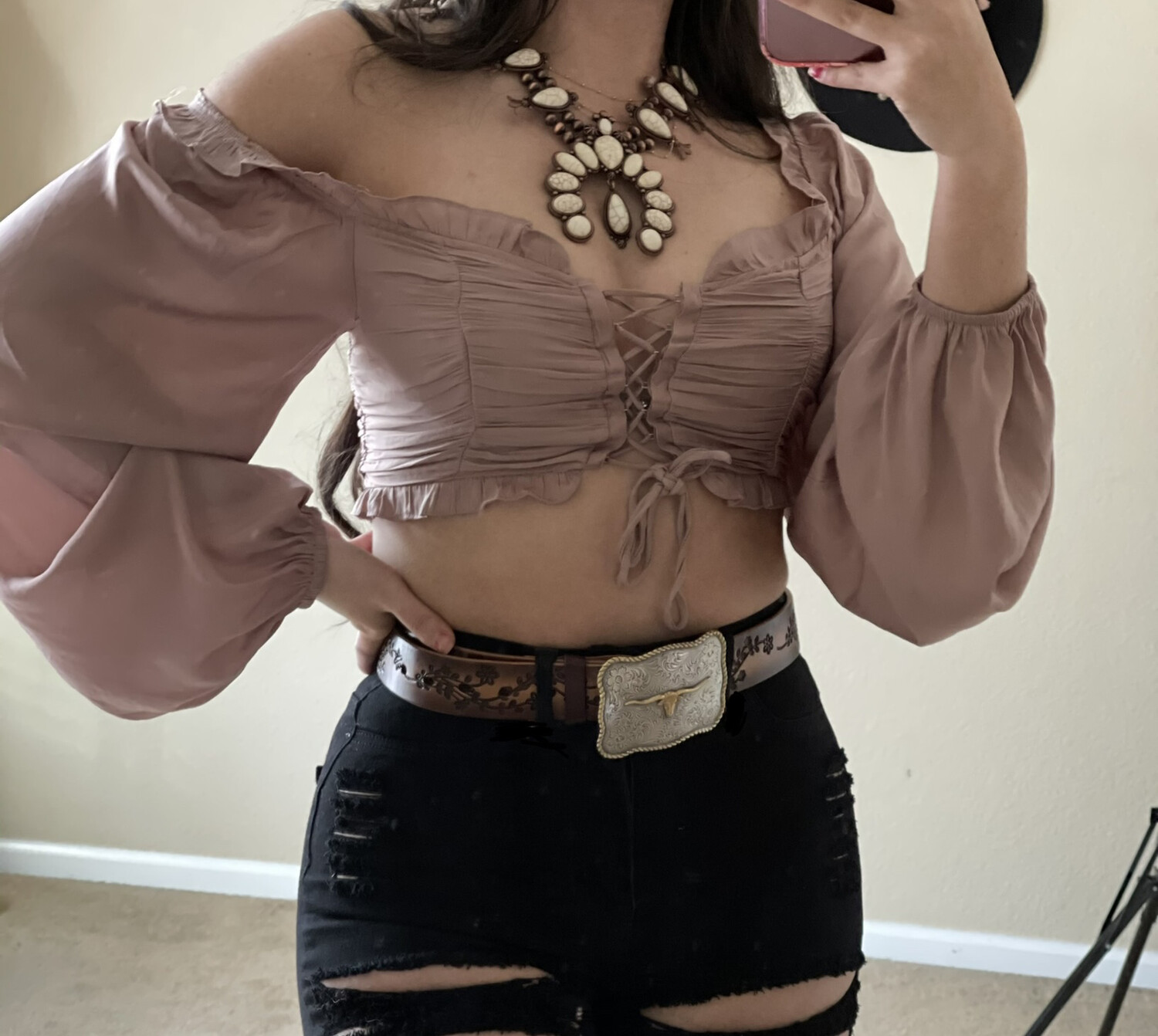 Mocha Laced Up Crop Top