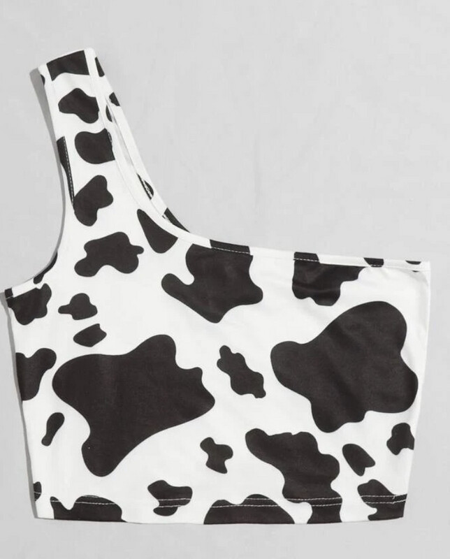 Cow Print One Shoulder Top