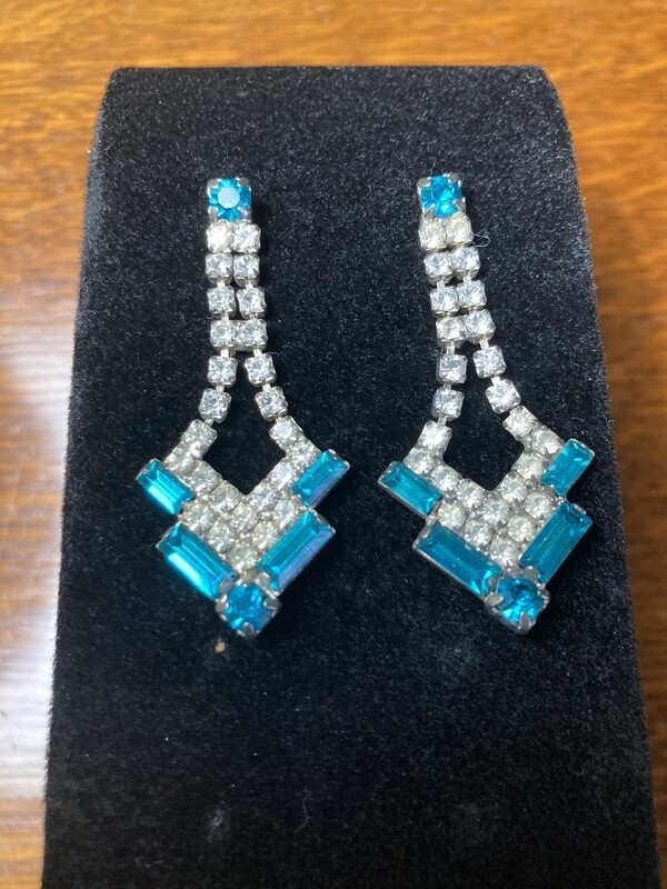 Aquamarine and Crystal Rhinestone Drop Earrings