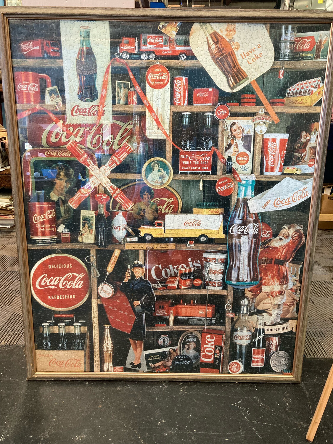 Large Wooden Framed Coke Puzzle - 3’ L x 44.5” H Wall Mount Ready