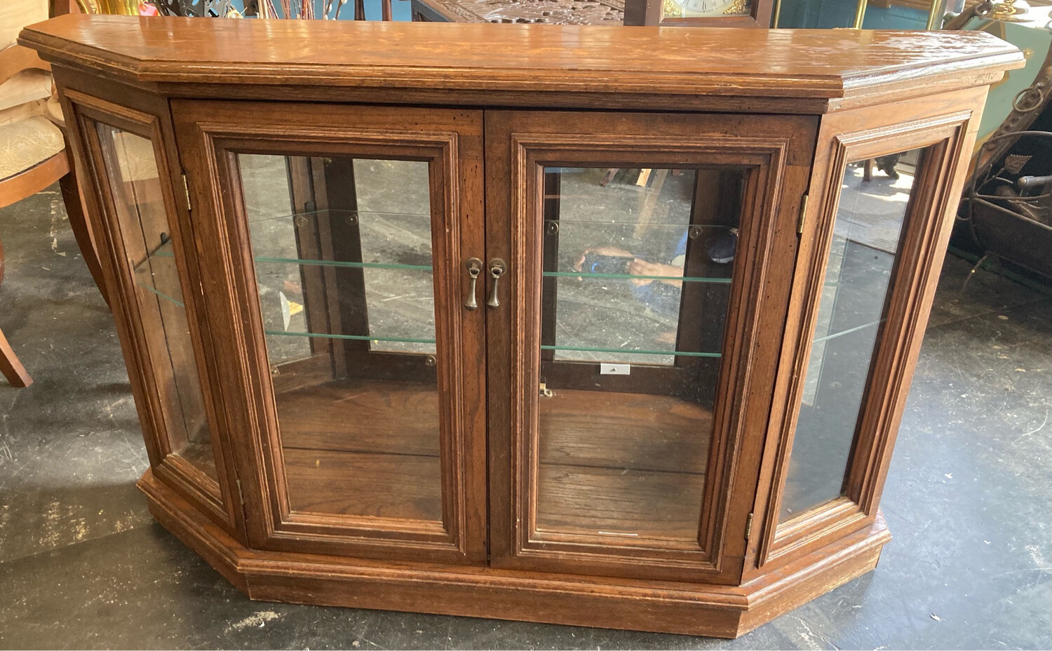 Glass 2 Door Bow Front Angle Console Curio Cabinet w/ Indoor Tube Light