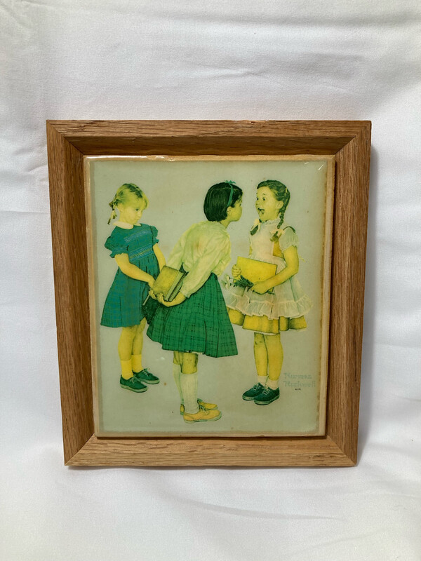 Vintage Norman Rockwell “Missing Tooth” Wooden Wall Hanger and Coaster