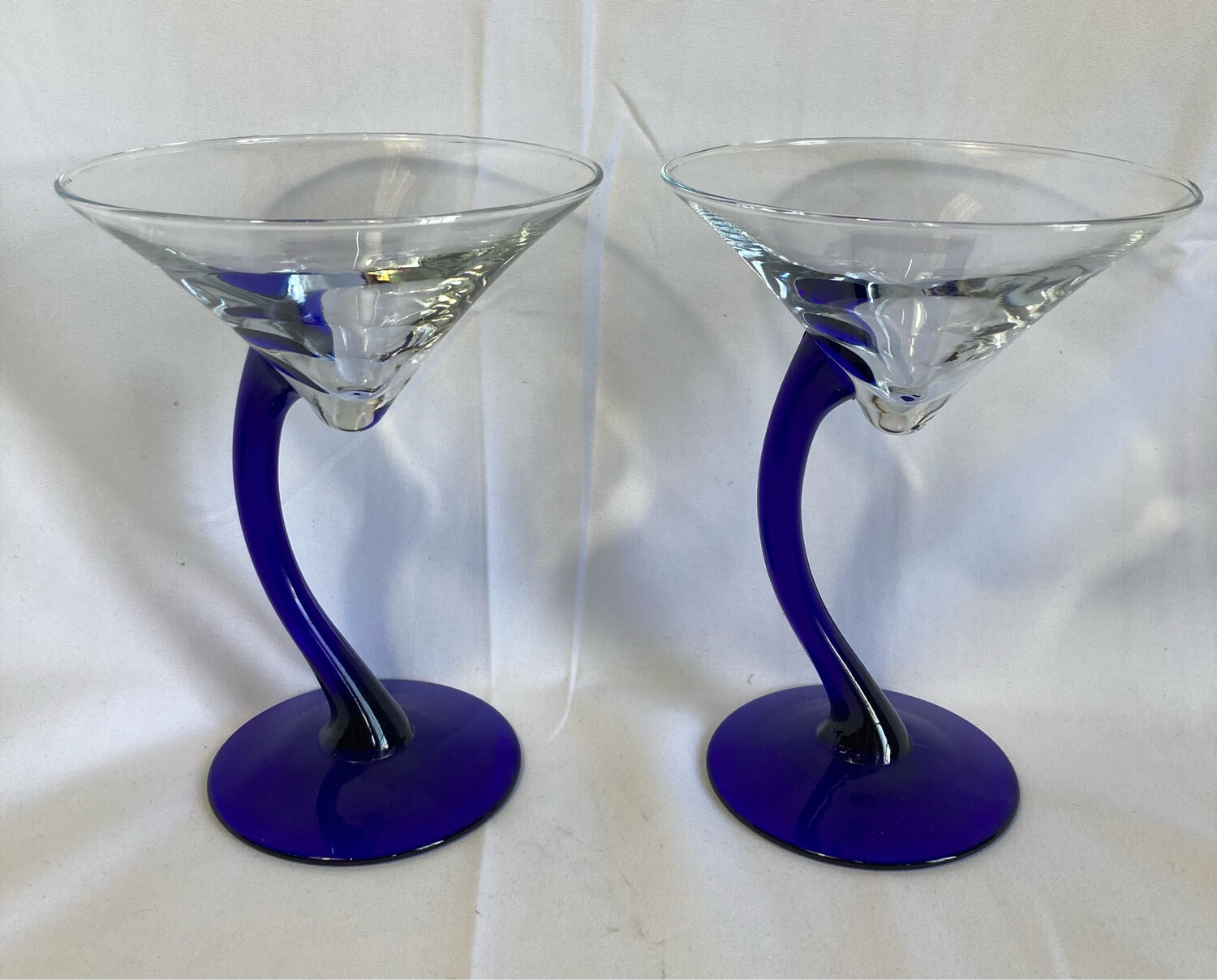 Set of 12 Finlandia Vodka Clear Glass Cobalt Blue Stem Martini Glasses New