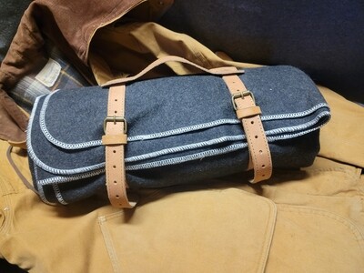 Navy Blue 100% Wool Bedroll with Leather  Harness 