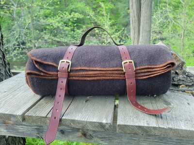 Brown 90% Wool Blanket Roll with Leather Harness