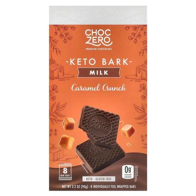 Cuadro de chocolate ChocZero Keto Bark con sabor a caramelo y leche.