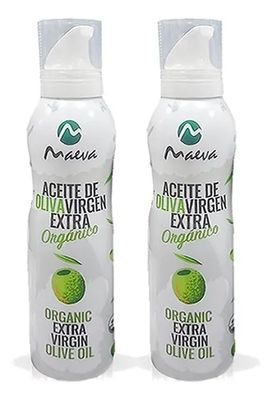 Aerosol de aceite de oliva virgen extra orgánico de la marca Maeva.