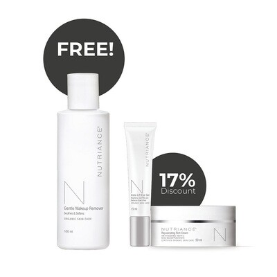 Buy Nutriance Organic Insta-Lift Eye Gel and Rejuvenating Rich Cream together to receive a 17% discount and get a Gentle Makeup Remover for FREE Buy Nutriance Organic Insta-Lift Eye Gel and Rejuvenating Rich Cream together to receive a 17% discount and get a Gentle Makeup Remover for FREE