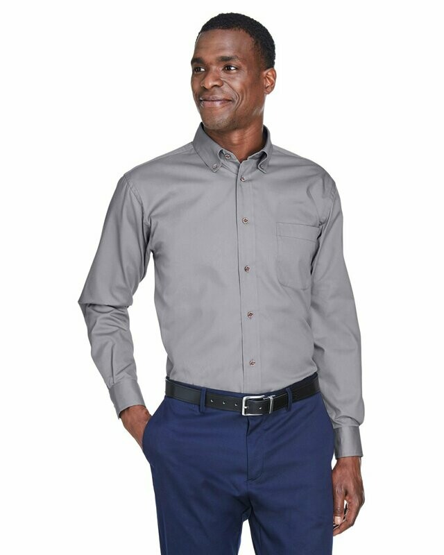 Harriton Men's Tall Easy Blend™ Long-Sleeve Twill Shirt with Stain-Release