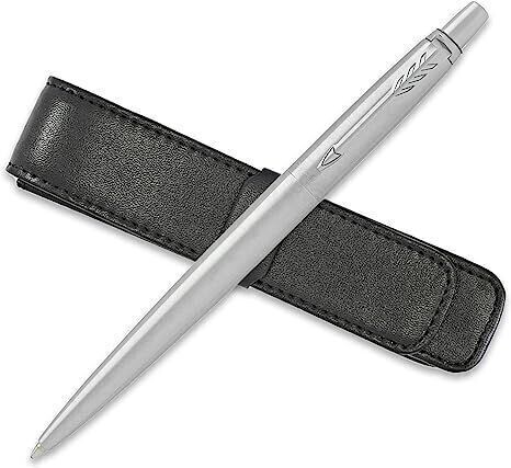 Parker Jotter Stainless Steel & Gold Ballpoint Pen with Leather Case