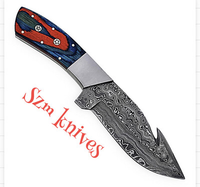 9” Custom Hand Made Damascus Hunting Knife