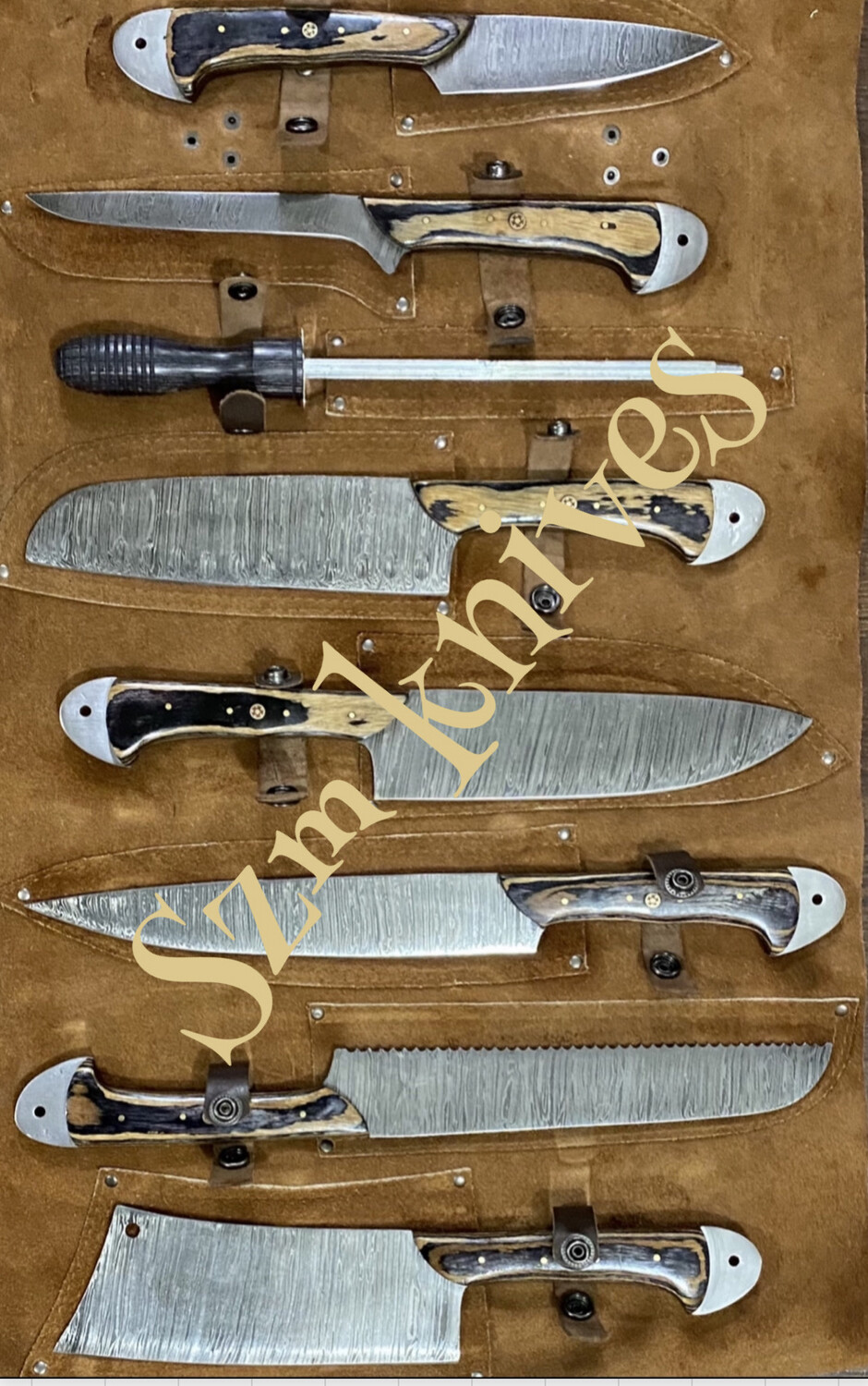 Damascus Kitchen Set, BBQ Knife Set, Handcrafted Knife