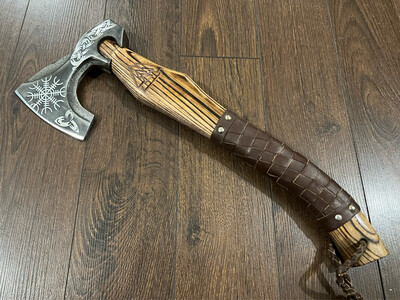 Custom Made Forged Stainless Steel Axe with Wood Handle