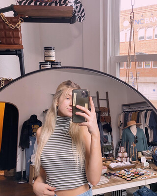 Olive Stripe Turtle Neck Crop