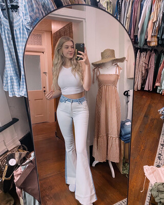High Rise Color Block Flare Jeans