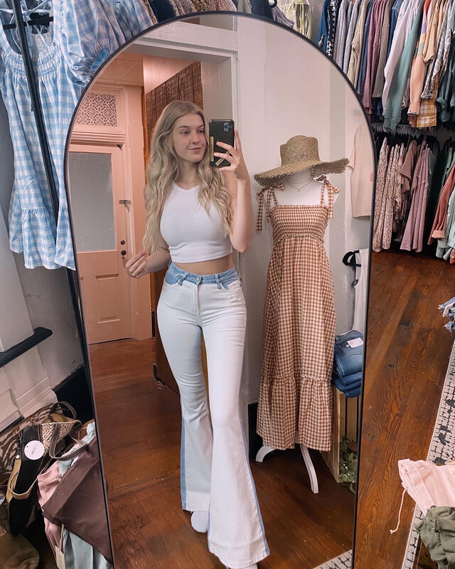 High Rise Color Block Flare Jeans