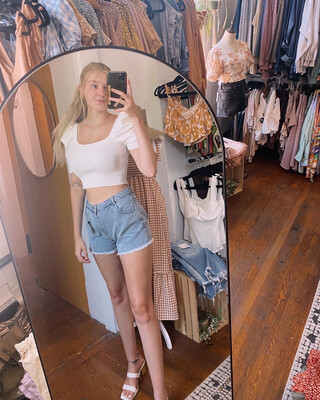 Puff Sleeve Ribbed Knit Top
