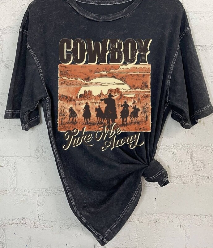COWBOY TAKE ME AWAY-HAND DRAWN - BLACK